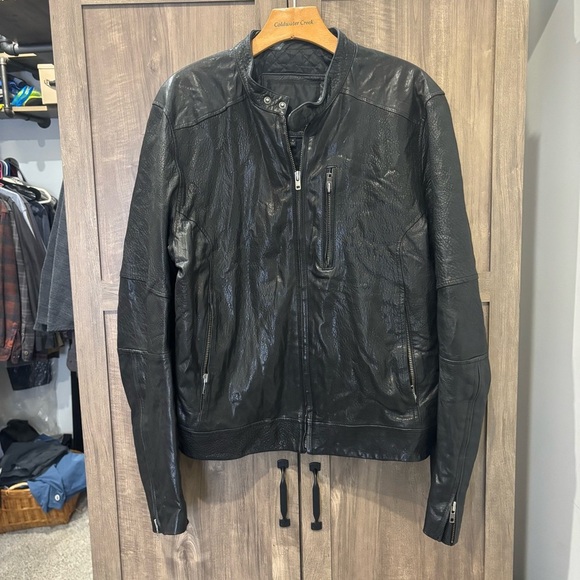 Zachary Prell Black Leather Jacket Moto Lamb Skin